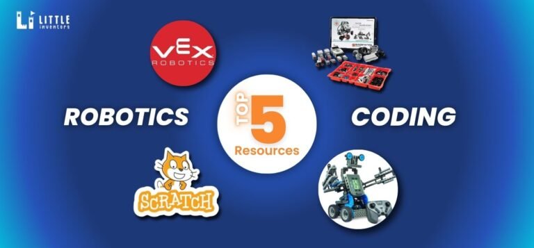 Top resources like Vex Robotics, Scratch, Lego Education, Tynker, Little Inventors to help with Robotics and Coding